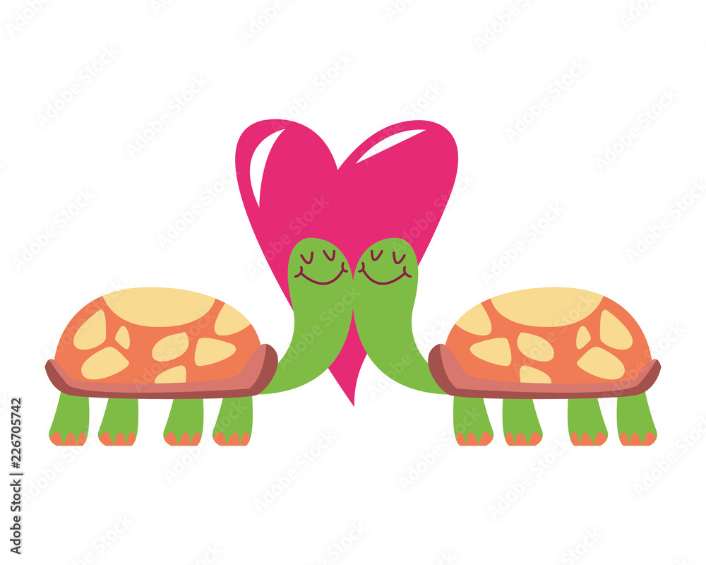 Turtles in love on heart