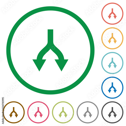 Split arrows down flat icons with outlines
