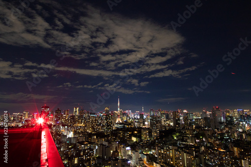 東京の俯瞰夜景、夜景、航空障害灯、都会、TOKYO、night
