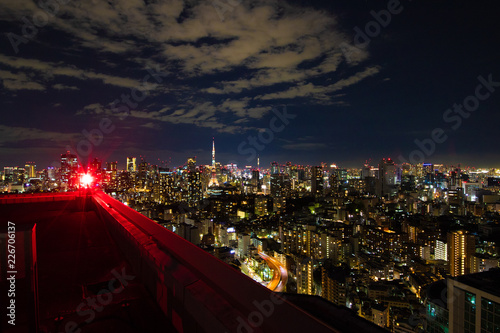 東京の俯瞰夜景、夜景、都会、航空障害灯、TOKYO、night