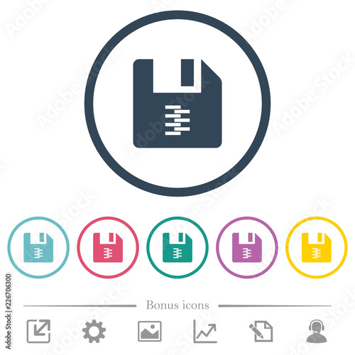 zip archive file flat color icons in round outlines