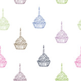 Vector illustration. Cupcakes seamless pattern. Chalk style vector.