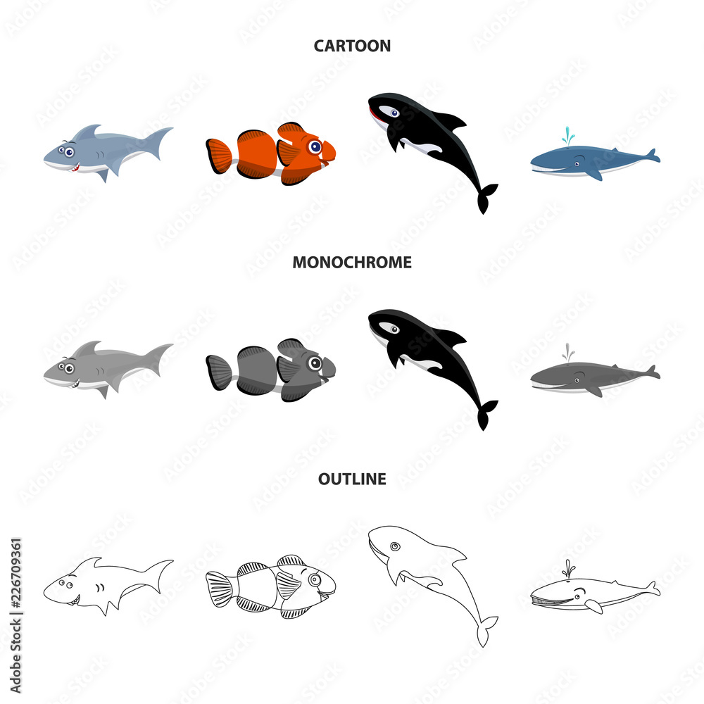 Obraz premium Vector design of sea and animal symbol. Collection of sea and marine stock vector illustration.