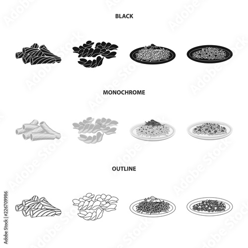 Vector design of pasta and carbohydrate logo. Set of pasta and macaroni vector icon for stock.