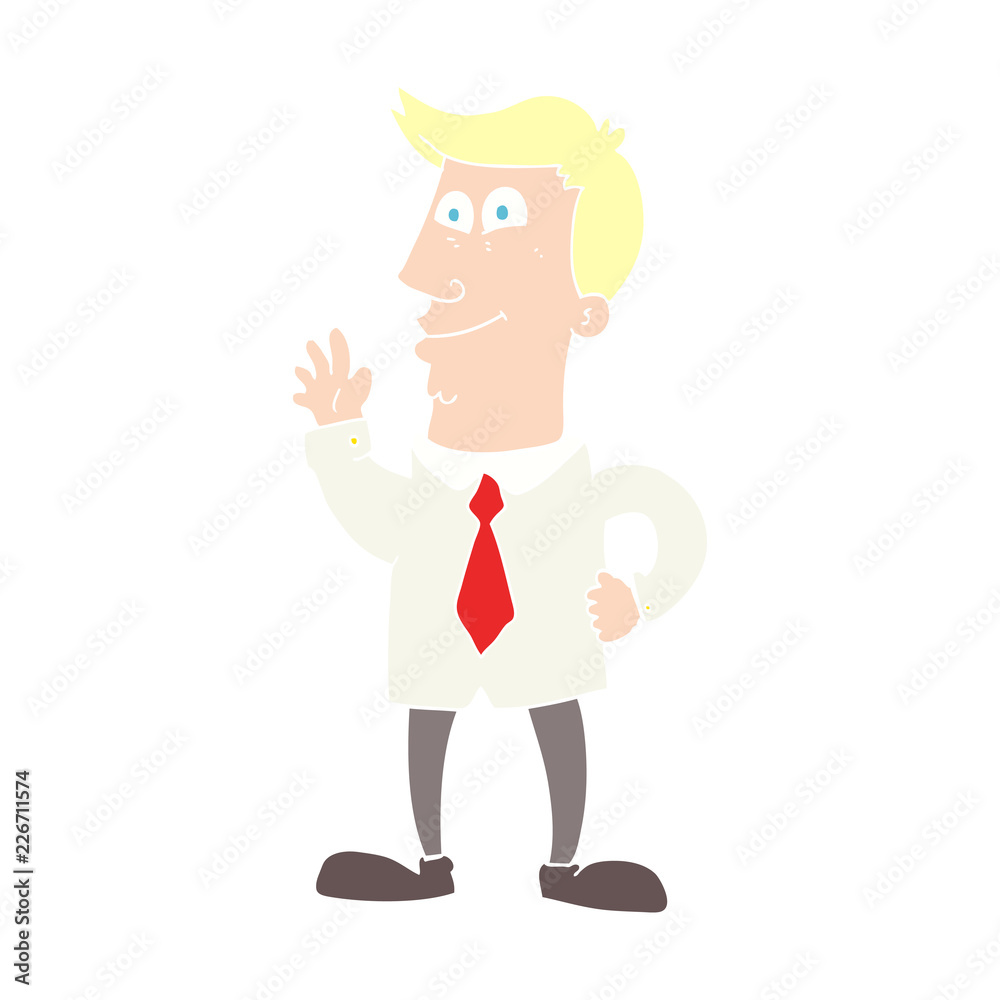 flat color illustration of a cartoon waving man flat color illustration of a cartoon waving man