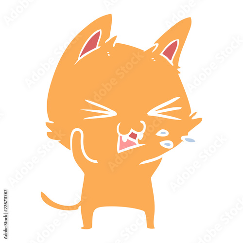 flat color style cartoon cat hissing
