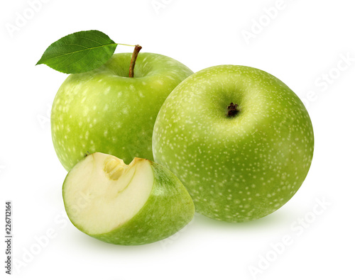 Green Apple with leaf, isolated on white