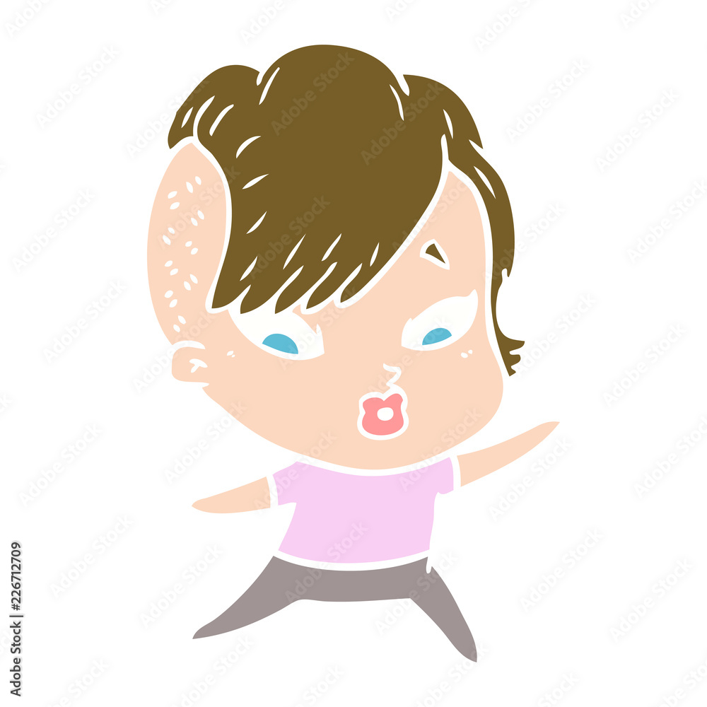 flat color style cartoon surprised girl pointing