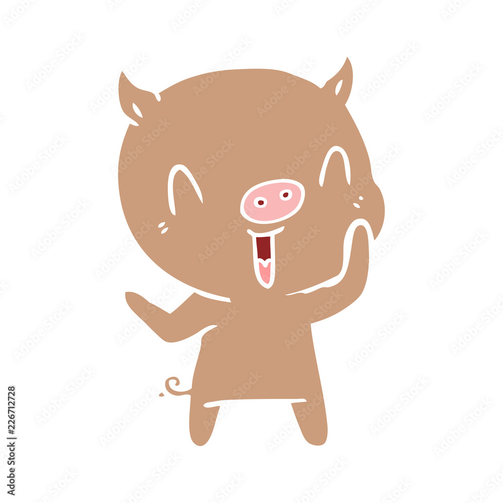 Obraz premium happy flat color style cartoon pig