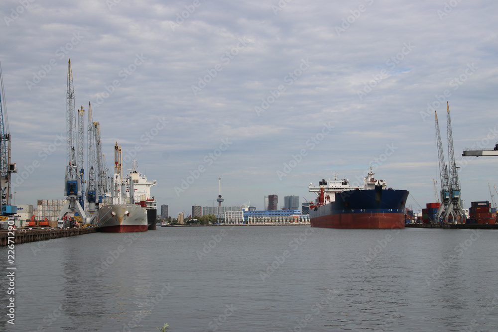 Ships in the waalhaven harbor in Rotterdam the Netherlands.
