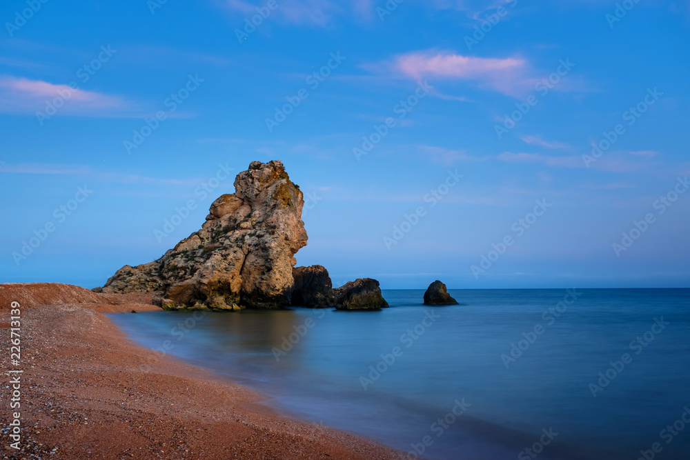 Night sea view of the rocks