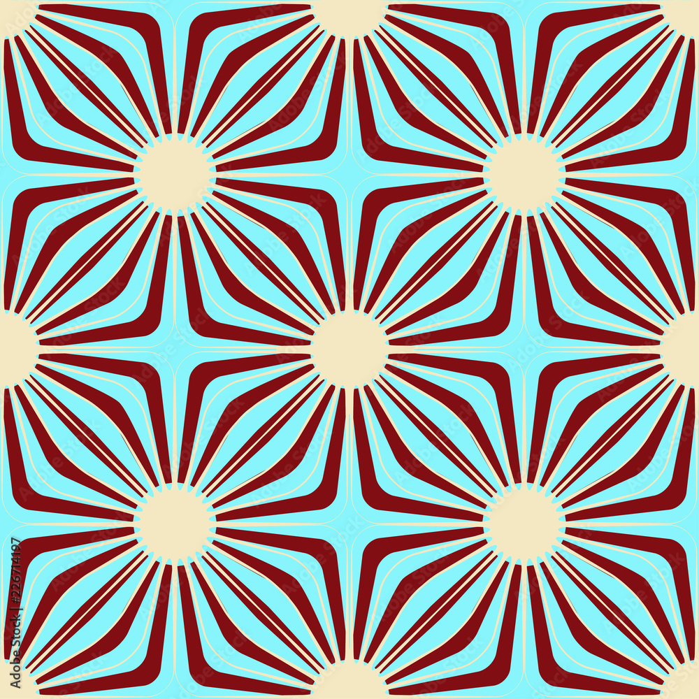asian style geometric floral seamless pattern in ivory blue brown