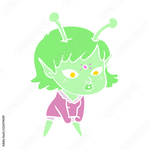 pretty flat color style cartoon alien girl