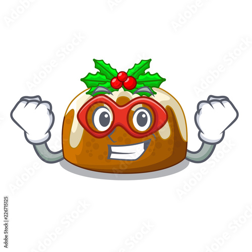 Super hero cartoon homemade christmas pudding with holly