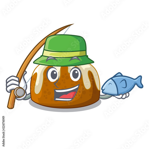 Fishing christmas pudding on dinning table cartoon