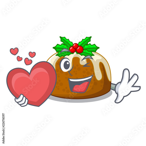 With heart christmas pudding on dinning table cartoon