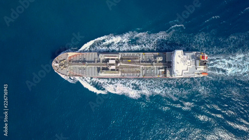 Large crude oil tanker roaring across The Mediterranean sea - Aerial image 