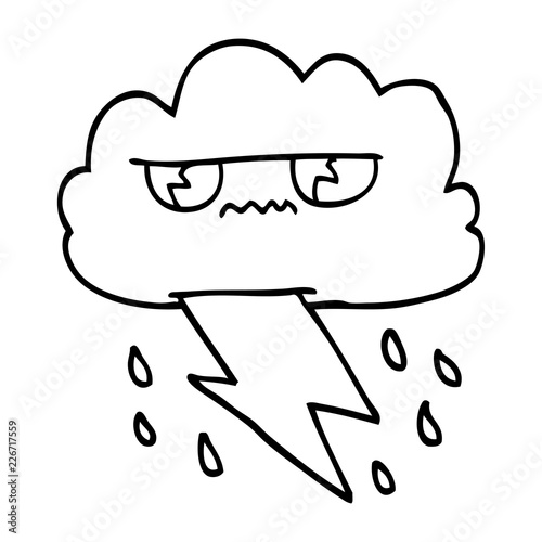 line drawing cartoon angry storm cloud