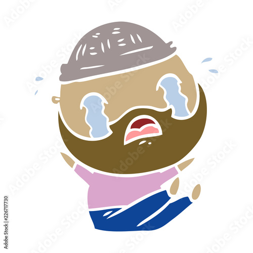 flat color style cartoon bearded man crying