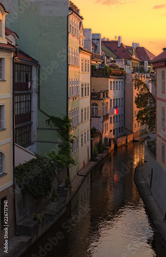 Stunning cityscape of Kampa Island with Certovka River in Old Prague during summer sunrise. Prague, Czech Republic photo