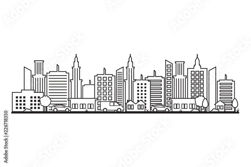 City Cityscape Skyline Street Road Line Design Illustration
