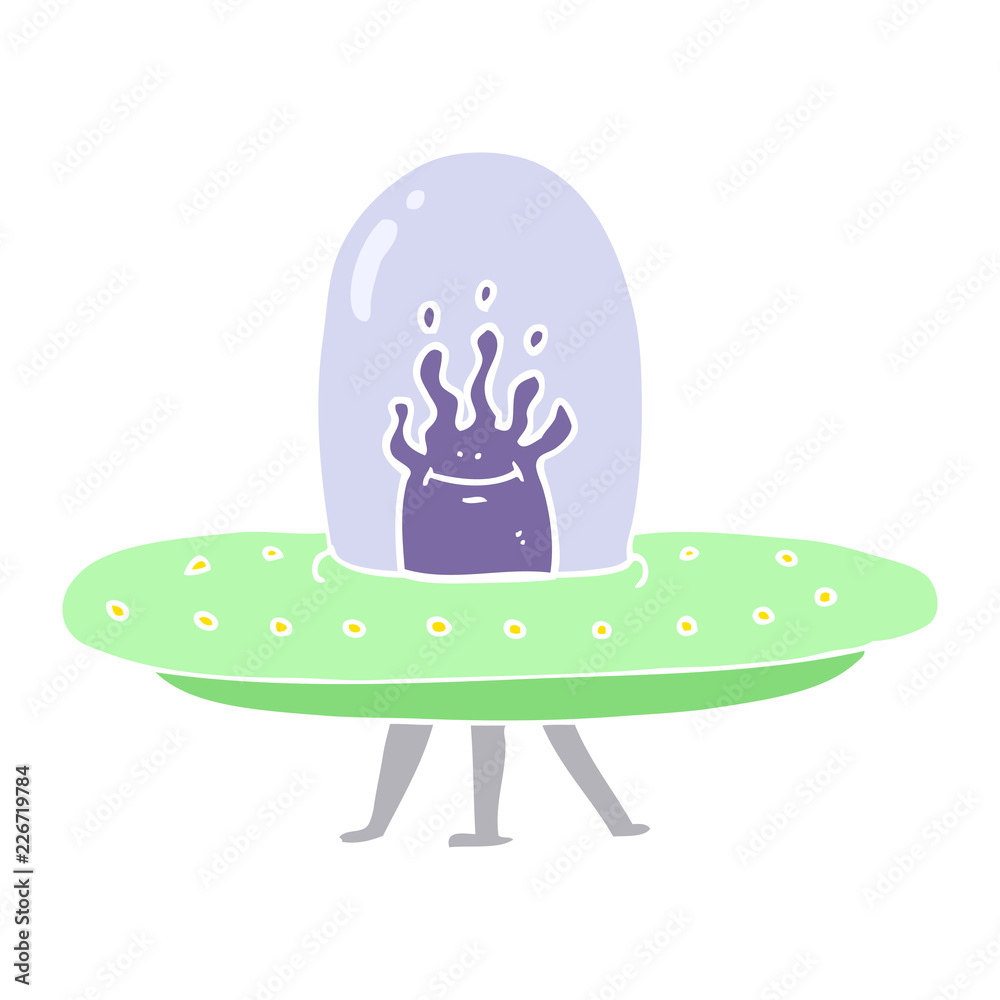 flat color illustration of a cartoon flying saucer flat color illustration of a cartoon flying saucer