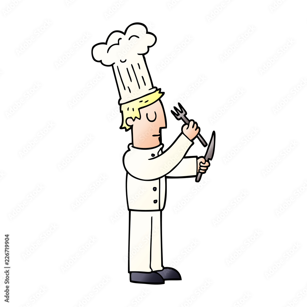 cartoon doodle chef with knife and fork