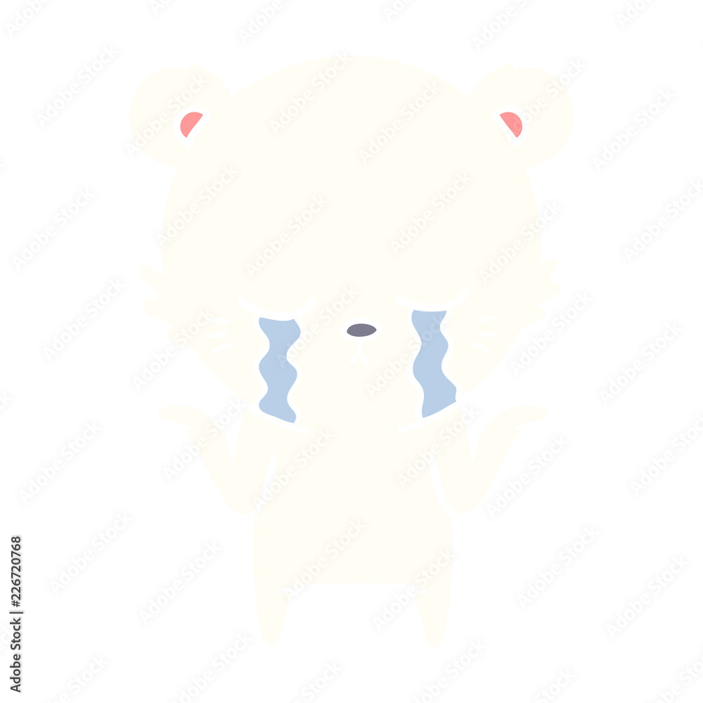 crying flat color style cartoon polar bear shrugging shoulders
