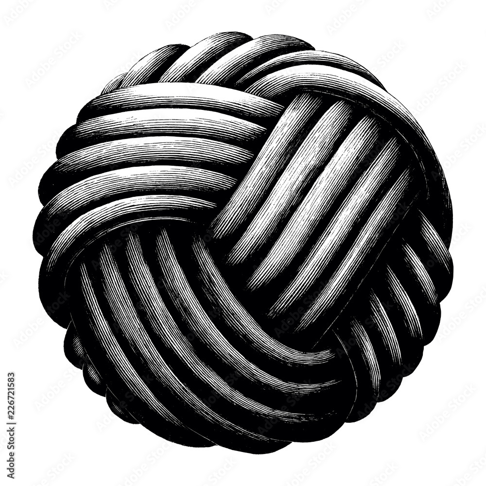 Rope knot sphere hand draw vintage clip art isolated on white background - obrazy, fototapety, plakaty 