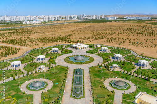 Ashgabat Turkmenistan city scape, skyline of beautiful architecture and parks in Ashgabad the capital city of Turkmenistan in Central Asia