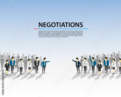 Talks of a crowd of people on a blue background. Vector illustration