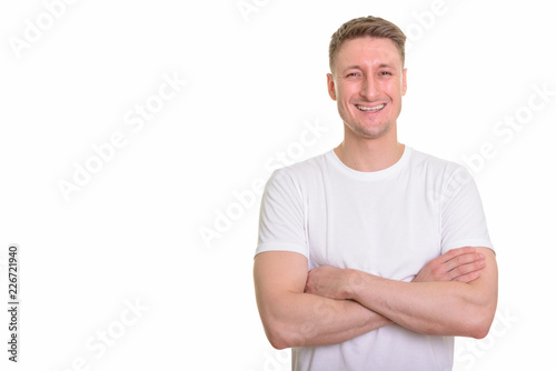 Handsome Caucasian man isolated against white background