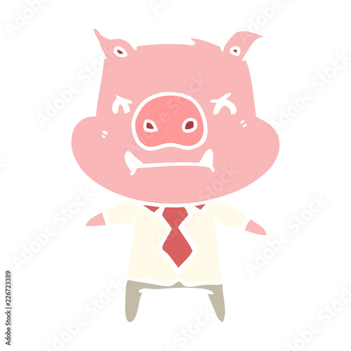 angry flat color style cartoon pig boss