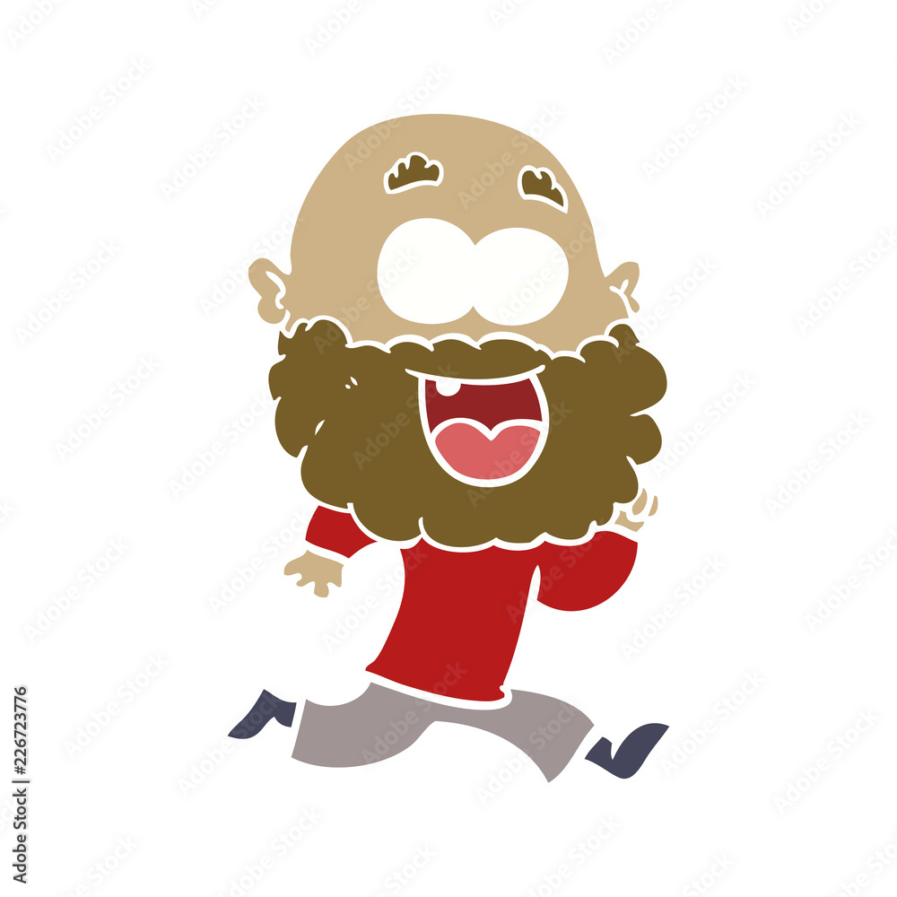 flat color style cartoon crazy happy man with beard running