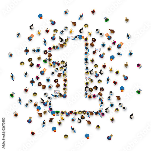 Large group of people in number 1 one form. People font . Vector illustration