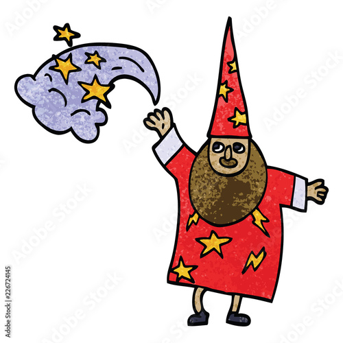 cartoon doodle wizard casting spell