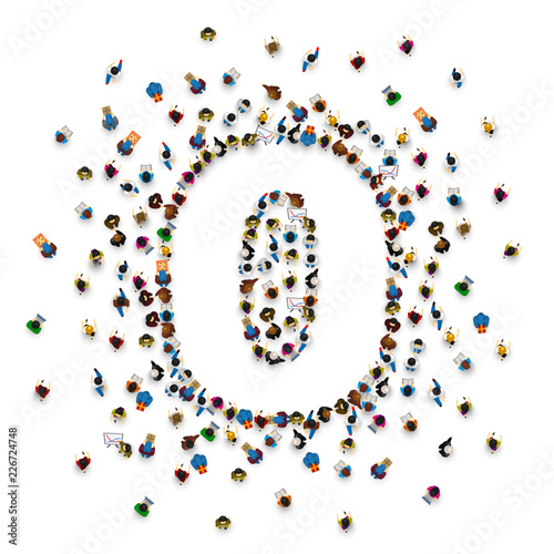 Large group of people in number 0 zero form. People font . Vector illustration