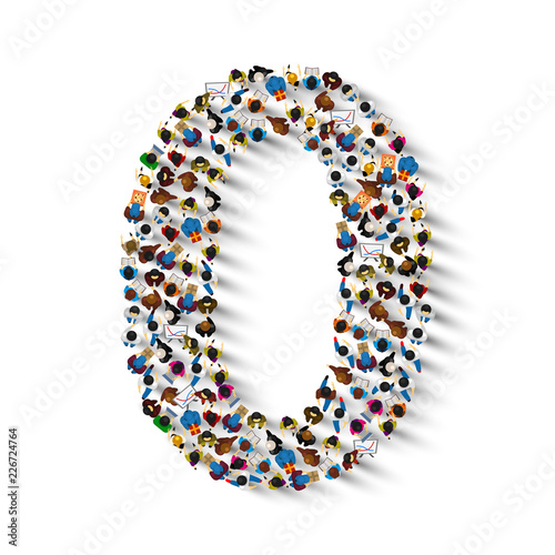 Large group of people in number 0 zero form. People font . Vector illustration