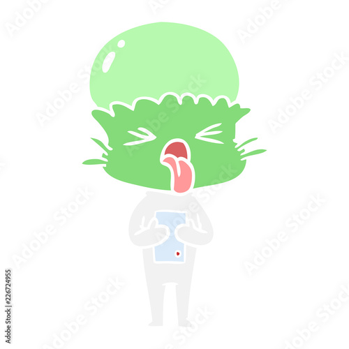 disgusted flat color style cartoon alien