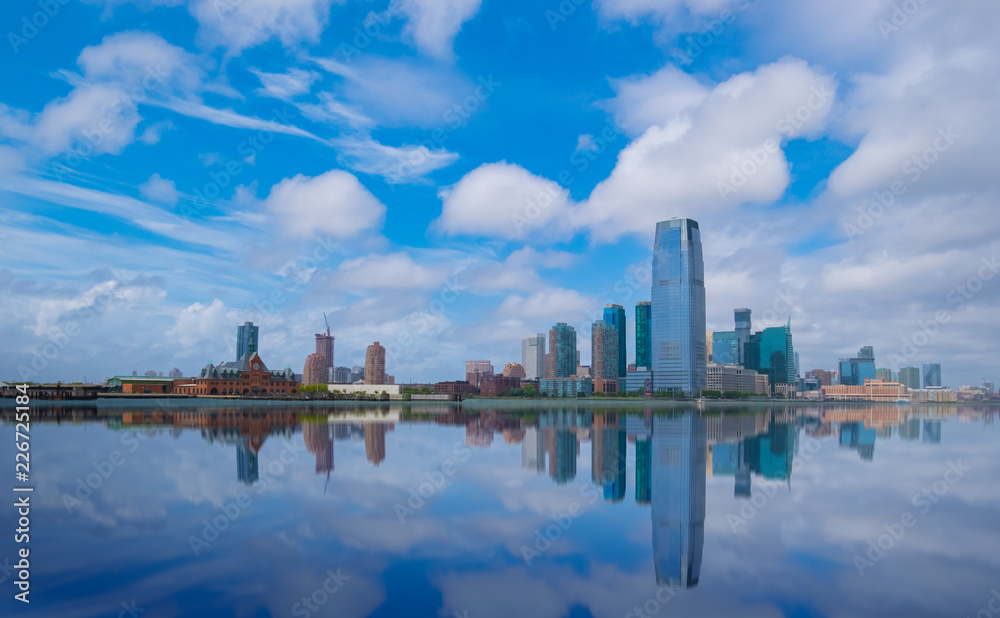 Naklejka premium New York City panorama skyline reflections with over Hudson River, Manhattan skyline 