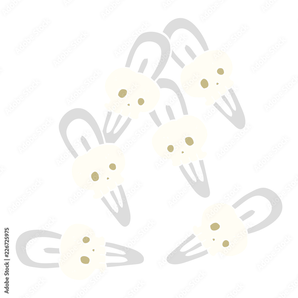 Fototapeta premium flat color illustration of a cartoon skull hairclips