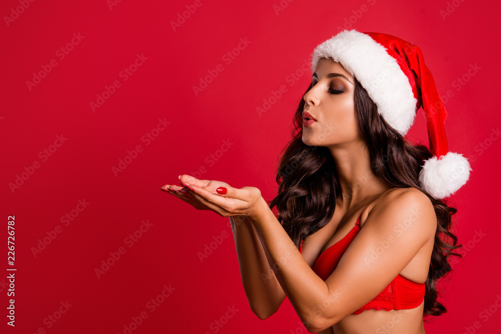Festive party and winter night eve with lover. Profile side view Festive party and winter night eve with lover. Profile side view