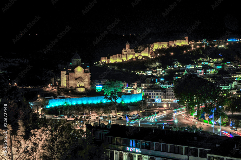 Fototapeta premium Tbilisi Old Tovn at night, Georgia