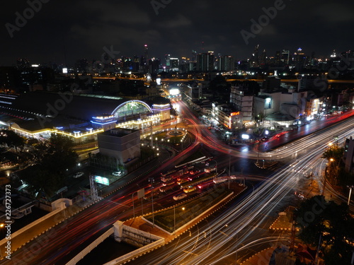Night light traffic view and citi around at Bangkok train station  HUA LUMPONG .