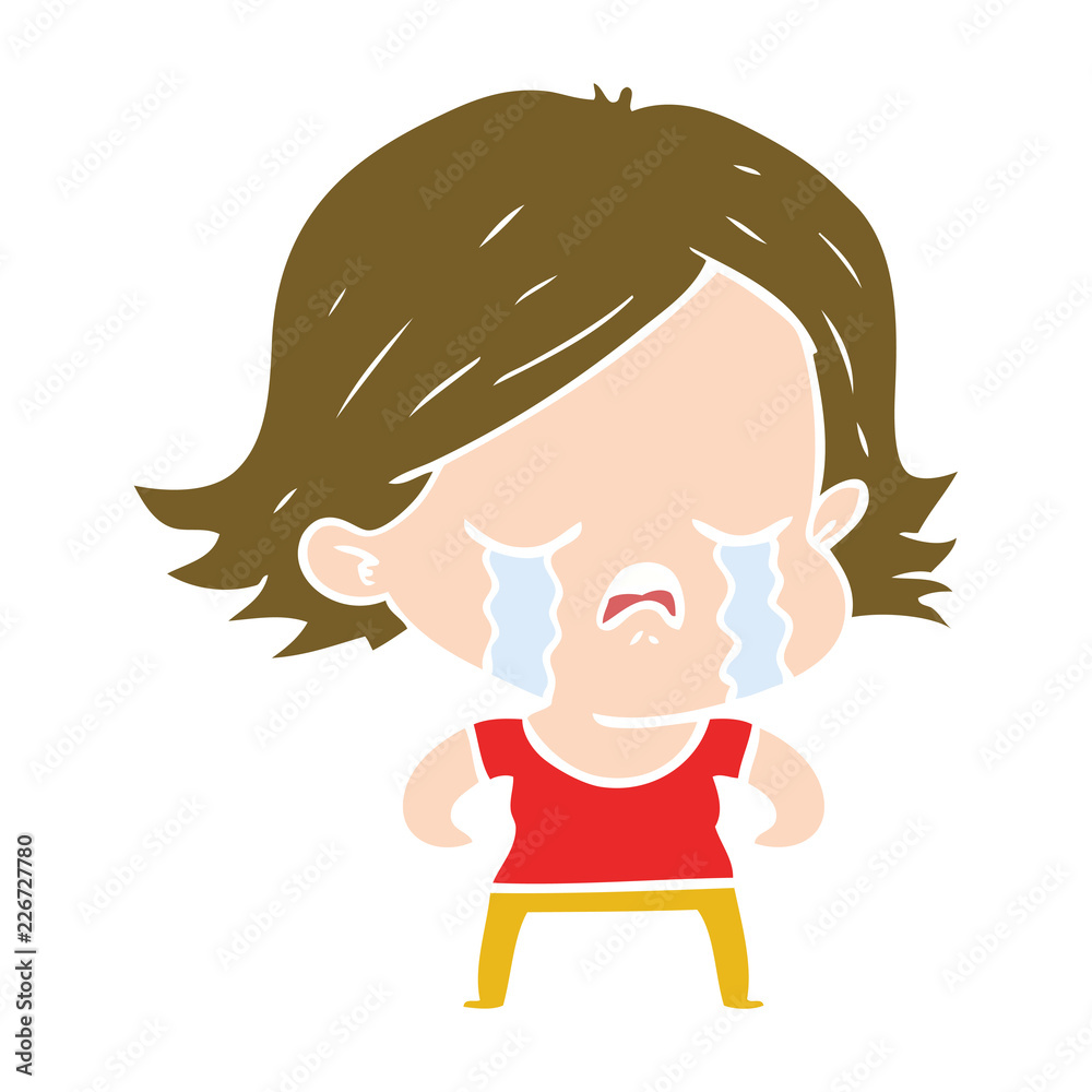 flat color style cartoon girl crying flat color style cartoon girl crying