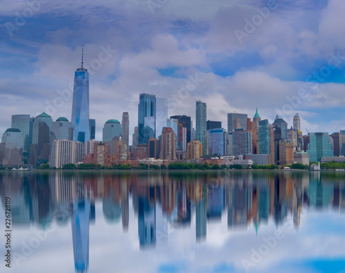 New York City panorama skyline reflections  with over Hudson River, Manhattan skyline  © CK