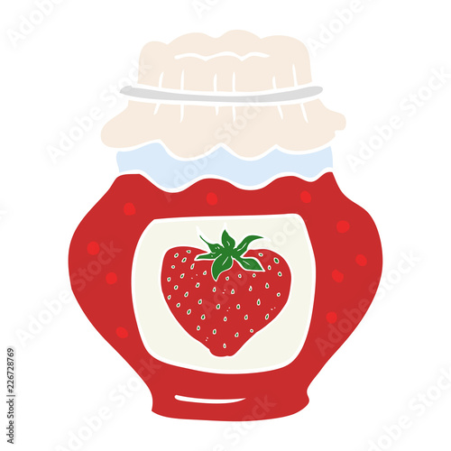 flat color illustration of a cartoon jar of strawberry jam