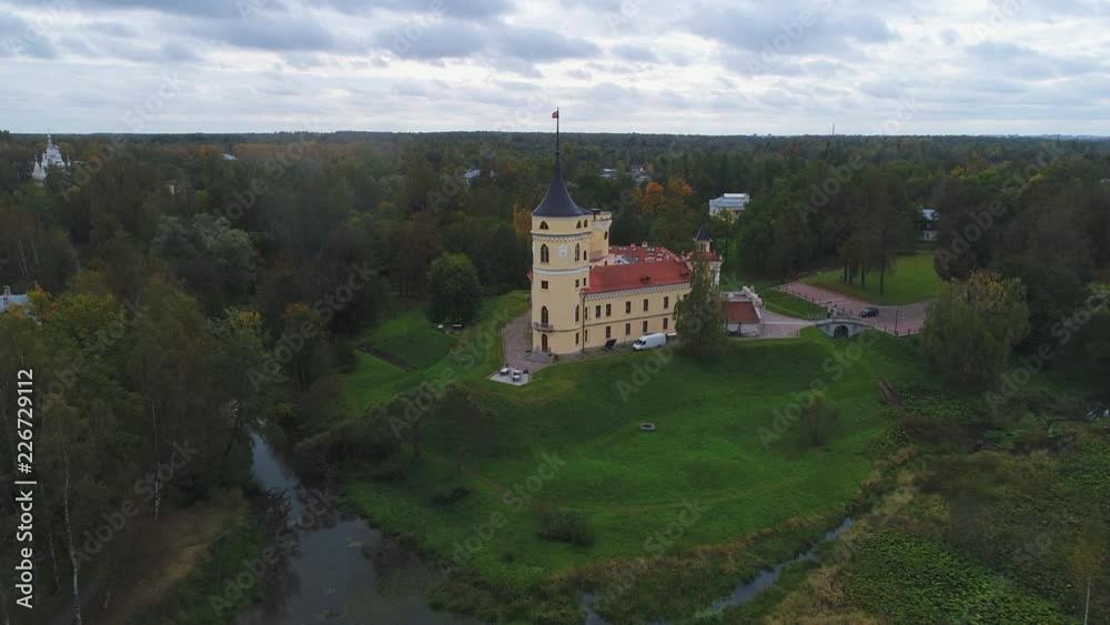 View of the castle Bip (aerial video). Pavlovsk, surroundings of St. Petersburg