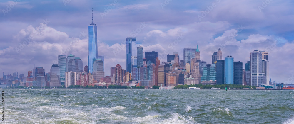 Fototapeta premium panorama Manhattan downtown skyline with urban skyscrapers over Hudson river ,Manhattan Skyline