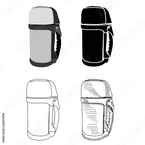 white background, thermos for tea, sketch, silhouette